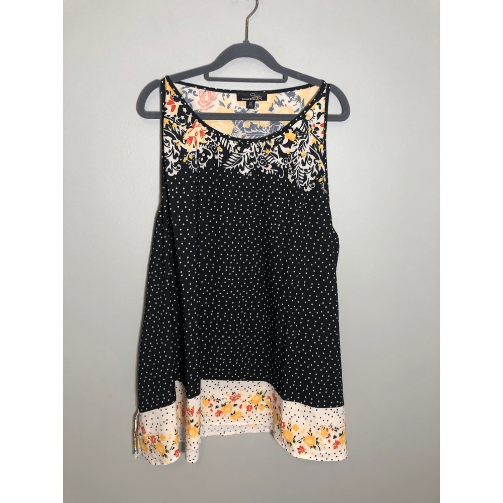 NEW Suzanne Betro Tunic Tank Top Women 4X Black Polka Dot Floral Mixed Print